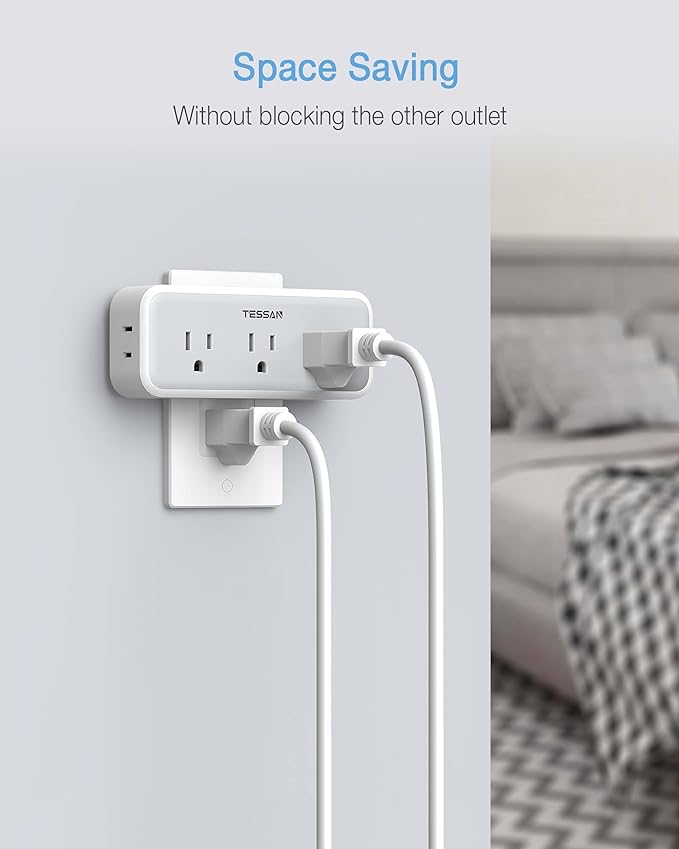 Multi Plug Outlet Extender, TESSAN Surge Protector Wall Plug Splitter with 5 Electrical Outlet Expander, Multiple Plug Adapter for Travel Home Office