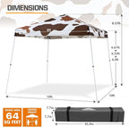 EAGLE PEAK 10x10 Slant Leg Pop-up Canopy Tent Easy One Person Setup Instant Outdoor Beach Canopy Folding Portable Sports Shelter 10x10 Base 8x8 Top (Brown Cow Print)