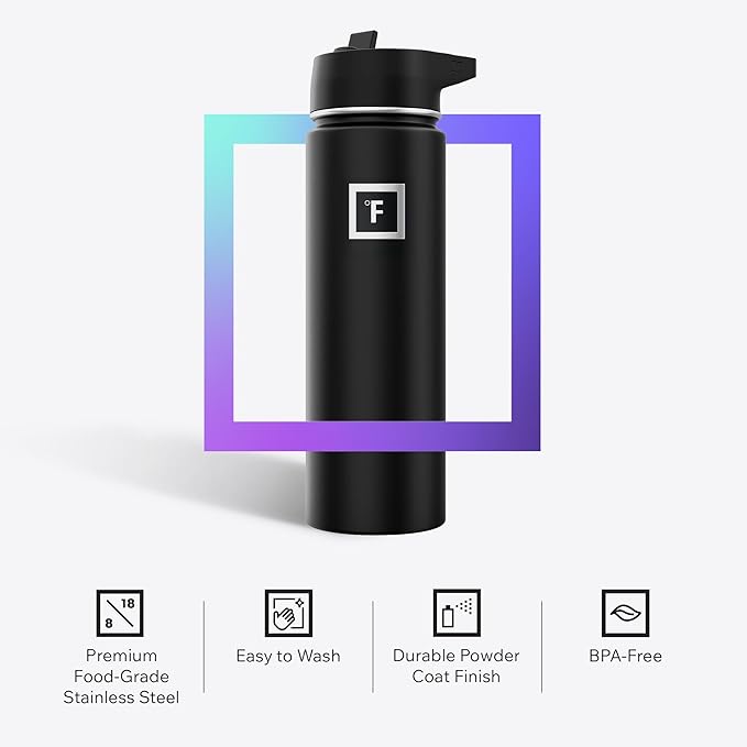 IRON °FLASK Camping & Hiking Hydration Flask with 3 Lids - Stainless Steel, Double Walled & Vacuum Insulated Water Bottle - Leak Proof & BPA Free (Bubble Gum, Straw - 18 oz)