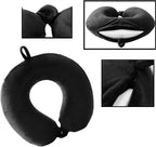 GDEOUP Travel Pillow - Memory Foam Neck Pillow Support Pillow,Luxury Compact & Lightweight Quick Pack for Camping,Sleeping Rest Cushion (Black)