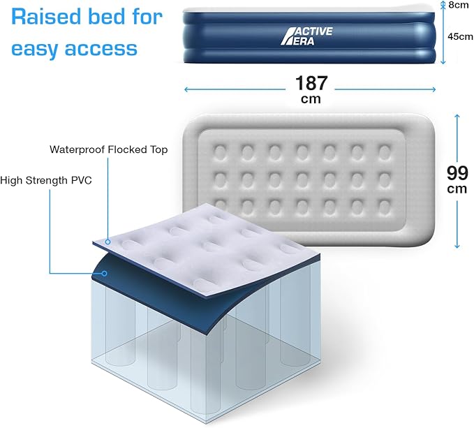 Active Era Tall 20" Twin Air Mattress with Built in Pump & Raised Pillow, Elevated Inflatable Mattress, Heavy Duty Puncture Resistant Bed, Blow Up Waterproof Airbed
