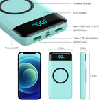 Wireless Portable Charger 30,800mAh 15W Wireless Charging 25W PD QC4.0 Fast Charging Smart LED Display USB-C Power Bank,4 Output& 2 Input External Battery Pack Compatible with iPhone,Samsung etc-Green