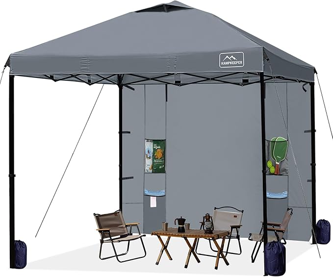 KAMPKEEPER 10x10 Pop Up Canopy Tent with Sidewall - Easy Setup Sun Shelter, Outdoor Shade with Vented Roof for Backyard | UV & Rain Portable Instant Camping Beach Canopy Tents (Dark Grey)