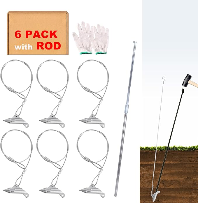 30 inch Ground Earth Anchors with Rod, Arrow Shed Anchor Kit for Securing Camping Tents, Sheds, Swing Sets, Greenhouses – Easy to Use, 6-Pack Heavy Duty Tree Stakes Retaining Wall Anchors