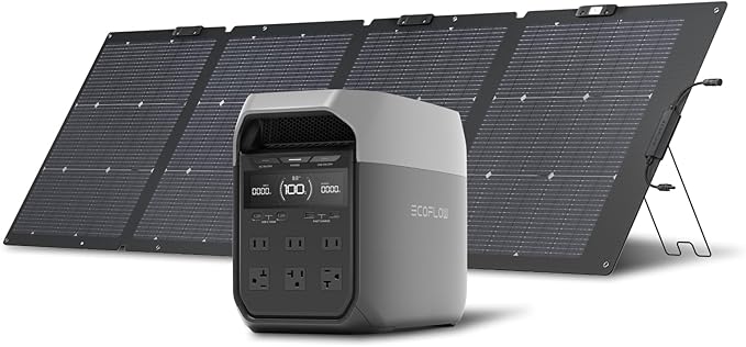 EF ECOFLOW Solar Generator DELTA 3 with 220W Bifacial Solar Panel, 1024Wh Portable Power Station, LFP Battery 1800W AC/100W USB-C Output, Full Charge in 56 Min for Home Backup Power, Camping & RVs
