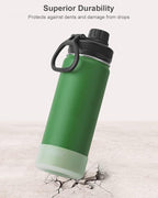 koodee Insulated Water Bottle, 18 oz Stainless Steel Double Wall Vacuum Wide Mouth Sport Bottle with Leakproof Spout Lid (Grass Green)