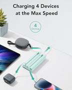 VRURC Portable Charger 20000mAh, Built-in Cables Fast Charging Power Bank, PD QC 3.0 Travel Essentials Battery Pack, 4 Output & 2 Input Phone Charger for iPhone16 15 14 13 X, Samsung, Android-Green