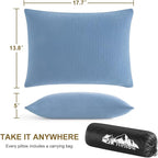 Ivellow Memory Foam Travel Pillow Compressible Camping Pillow for Sleeping Shredded Memory Foam Pillow Compact Firm Supportive Travel Pillow for Adults Kids Outdoor Hiking Essential Gear Blue-M
