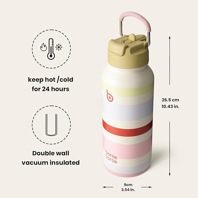 BOTTLE BOTTLE 32oz Insulated Water Bottle Stainless Steel Sport Water Bottle with Straw Dual-use Lid Design for Gym with Pill Box