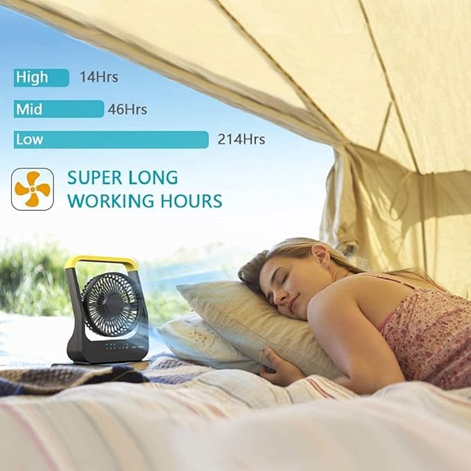 Portable Desk Fan, D Battery Operated Fan for Hurricane, Powered Fan by USB Cable 214H Long Lasting with Timer 6'' Portable for Outdoor Camping Quiet 3 Speeds for Office Bedroom