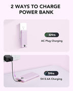 VRURC Portable Charger Built-in Cables and AC Wall Plug, USB C Power Bank 10000mAh, Travel Essentials Phone Charger Compact Lightweight External Battery Pack for Smart Phones, Tablets etc-Purple