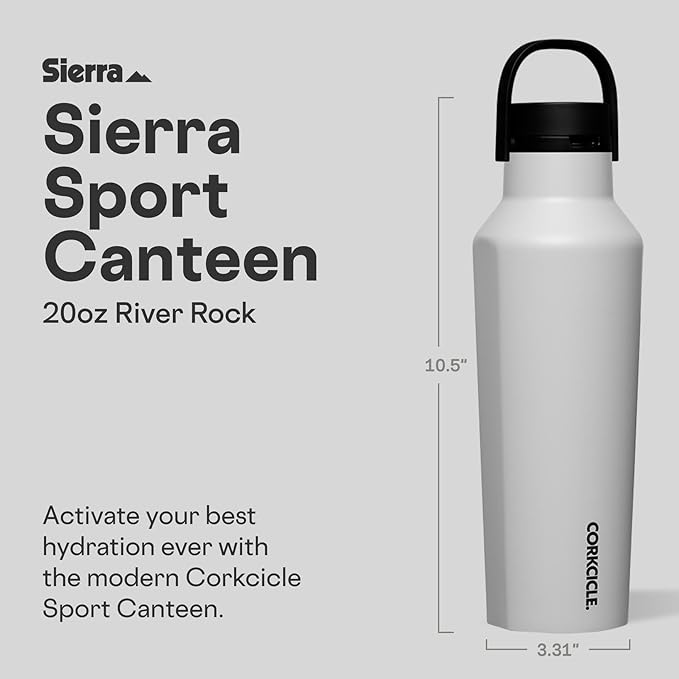 Corkcicle Sport Canteen - Keeps Drinks Cold 25 Hours - Stainless Steel Water Bottle - Triple-Insulated - Spill-Proof - Summer Drinkware Gift - Keeps Drinks Ice Cold - 20 oz - River Rock