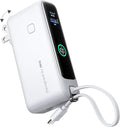 INIU 3-in-1 Portable Charger, Small 10000mah 30W Fast Charging Power Bank with Built-in USB C Cable and Foldable AC Plug, Flight Cruise Ship Travel Phone Charger for College Students Boys Girls, White