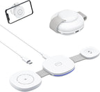 Wireless Charger iPhone Charging Station - 3-in-1 Magnetic MagSafe Charger Multiple Devices for Apple, 15W Fast Charging Foldable Travel Charging Pad for iPhone 17/16/15/14/13/12, AirPods, Watch White
