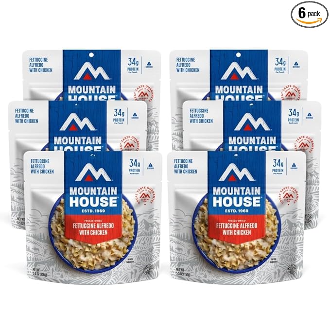 Mountain House Fettuccine Alfredo with Chicken | Freeze Dried Backpacking & Camping Food | 6-Pack