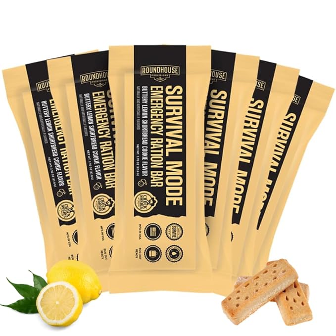Roundhouse Provisions by Chuck Norris Emergency Food Bars - High Calorie Lemon Shortbread, 14 Vitamins & Minerals - Whole Grain Sorghum, 5-Year Shelf Life - Survival Rations for Crisis & Adventure