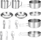 15 Pcs Camping Cookware Set, Stainless Steel Outdoor Camping Cooking Kit with Pot and Pan Cups Plates Forks Knives Spoons Kit for 1-2 Person Camping, Backpacking, Outdoor Cooking and Picnic