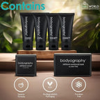 World Amenities - Bodyography Toiletry Kit - 6 Piece Set Shampoo, Conditioner, Body Wash, Lotion, Hand Soap, Massage Bar, Clear Travel Bag