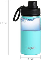 DRINCO Stainless Steel Water Bottle Spout Lid Vacuum Insulated Double Wall Water Bottle Wide Mouth (40oz 32oz 22oz 18oz 14oz) Leak Proof Keeps Cold or Hot (14 oz, 14oz Teal)