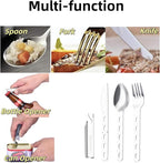 Camping cutlery set 4 pieces Eating utensils spoon fork knife kit flatware multi-tool Camping bottle can opener stainless steel
