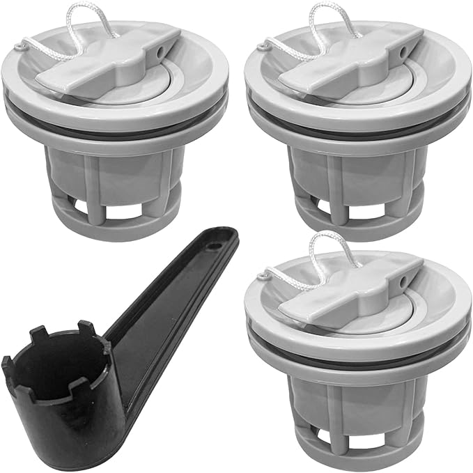 3Pcs Boat Air Valve, Double Seal Inflatable Boat Air Gas Valve Replacement for Inflatable Raft Dinghy Kayak Canoe with Filter Mesh and 8-Groove Spanner