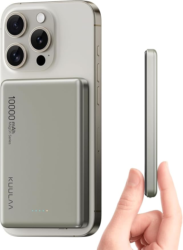 Kuulaa 10000mAh Magsafe Battery Pack 0.47IN Ultra Slim Magnetic Portable Charger Wireless Magsafe Power Bank Compatible with iPhone 16/15/14/13/12 Series