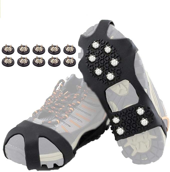 Ice Cleats for Shoes and Boots, Ice Snow Traction Cleats Grippers, Non Slip Shoe Ice Grippers,10 Steel Rubber Spikes Crampons Anti Easy Slip Studs Crampons Slip-on Stretch Footwear