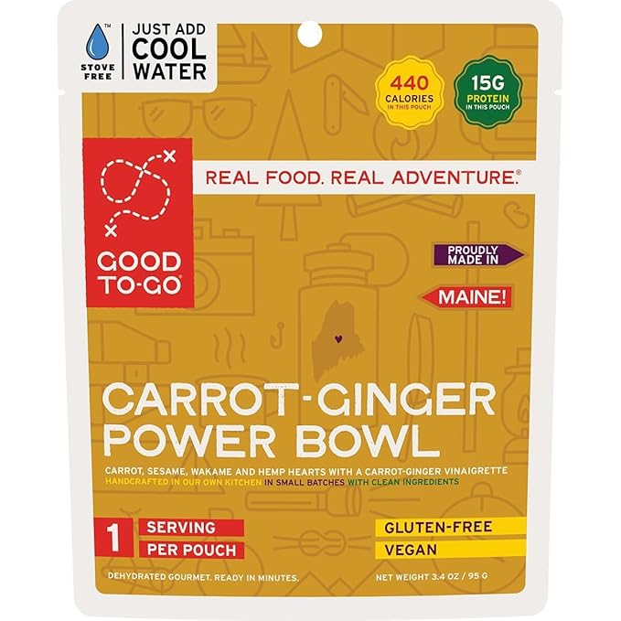 GOOD TO-GO Carrot-Ginger Power Bowl Stove-Free® (Single Serving) | No Stove Required! Camping Backpacking Food | Just Add Water Backpacking Meals | Dehydrated Meals Taste Better Than Freeze Dried