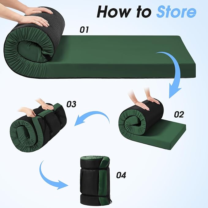 CYMULA Memory Foam Camping Mattress Pad,3inch Sleeping Pad for Camping,Non-Slip Bottom Floor Cot Car Mattress Bed with Retaining Portable Roll up Mattress Pad Mat for Travel Truck Guest Bed Tent