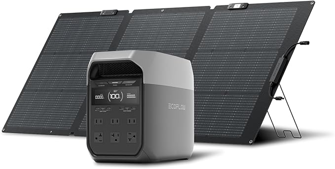 EF ECOFLOW Solar Generator Delta 3 with 160W Solar Panel, 1024Wh Portable Power Station, LFP Battery 1800W AC/100W USB-C Output, Full Charge in 56 Min for Home Backup Power, Camping & RVs