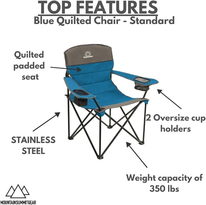 Quilted Standard Camping Chair with Padded Seat and Back for Camping/Hiking/Backpacking Made by Caddis Sports (Standard Chair (Blue))