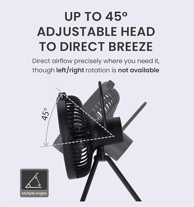 Claymore V600+ Rechargeable Camping Fan(Black) – 7,800 mAh Battery Operated Portable Fan for Indoor & Outdoor Use, 4-Speed Quiet Air Circulator, USB‑C Charging, Timer, Carry Pouch Included