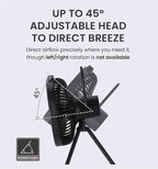 Claymore V600+ Rechargeable Camping Fan(Black) – 7,800 mAh Battery Operated Portable Fan for Indoor & Outdoor Use, 4-Speed Quiet Air Circulator, USB‑C Charging, Timer, Carry Pouch Included