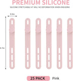 Oligei 25 Pcs Silicone Cable Ties, Cable Ties Reusable, High Elasticity Cord Wraps for Electrical Cords, Cord Organizer for Earphone, Phone Charger(Pink)