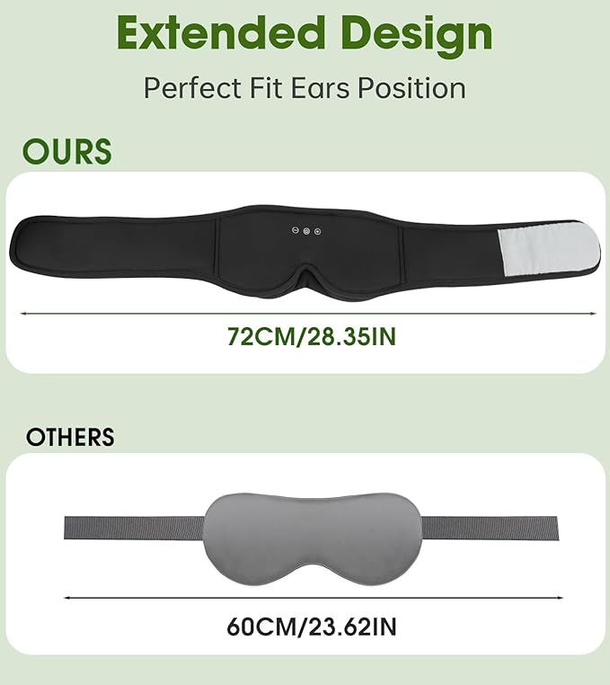 Bamboo Cotton Sleep Mask with Bluetooth Wireless Headphones - Blackout Eye Mask for Sleeping 3D Contoured Sleep Headband Ear Muffs Lengthen & Low Noise Hook for Better Experience (Black)