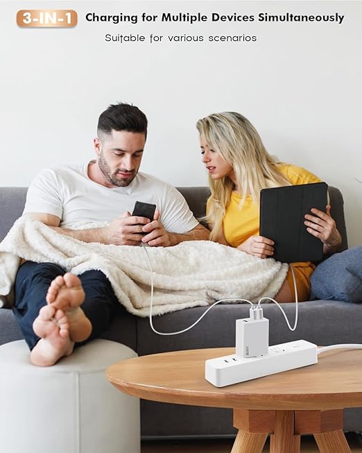 100W USB C Charger,GaN 3-Port Super Fast Charger(Dual Port Type C+A)100W USB-C Laptop Fast Charging Block with 6FT Woven Type C-C Cable for MacBook Pro/Air,iPad Pro/Air,iPhone17/16/15 Air Pro Max Plus
