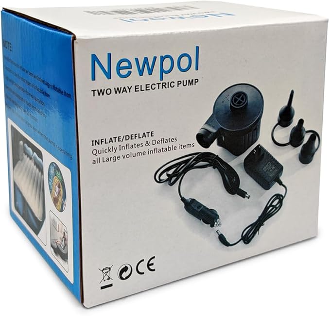 Newpol Inflatable Bed Pump, Electric Air Pump(100 Gallon/Min) for Air Mattress Beds, Inflatable Swimming Pools, Swimming Ring（AC110-240V/DC12V）