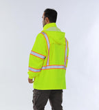 Hi Vis Safety Rain Jacket for Men Women Waterproof Breathable Rain Gears with Mesh Lining Black Bottom Lightweight Work Jacket (4XL/5XL)