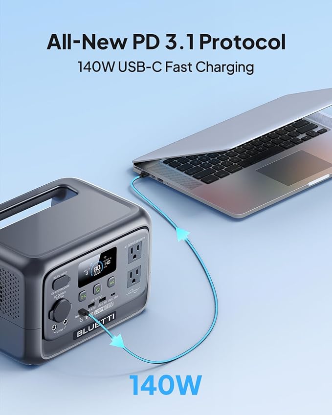 BLUETTI Elite 30 V2 Portable Power Station, 288Wh Solar Generator, 600W AC Outlets (Power Lifting 1500W), 0-100% in 70 Min, LFP Battery Backup for Camping, Trip, Outage (Include Solar Charging Cable)