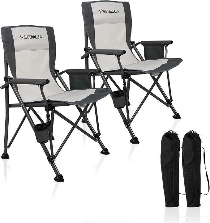 Camping Chair Folding Portable Lawn Chair 2 Pack Comfortable Hard Arm Sturdy for Family Camp, Outdoor, Sports, Beach, Travel, Beige, Supports 300 lbs