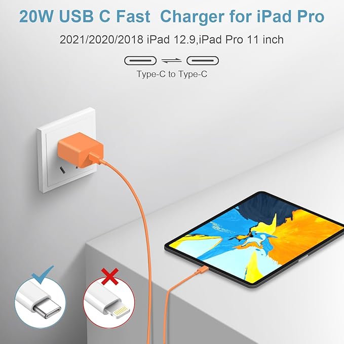 5FT iPhone 17 16 15 Charger Fast Charging USB C Charger Block Type C Chagrer Fast Charging 2-Pack for iPhone 17/17 Plus/17 Pro/17 Pro Max/iPhone 16/16 Plus/16 Pro/16 Pro Max/15 Pro Max/Samsung(Orange)