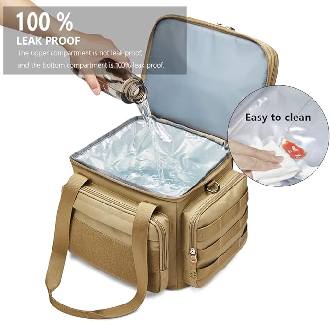 Large Tactical Lunch Box for Men, Insulated Lunch Bag Adult, Thermal Lunchbox Leakproof Waterproof Cooler Bag, Dual Compartment Lunch tote, Large Lunch Pail for Work Office Camping 24L