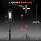 Rechargeable Camping Light with Stand, 15000 mAh Cordless Work Light with 3 LED Lamp Heads, 5500 Lumens Dimmable Camping Essentials Gear Emergency Flashlight with 86" Detachable Tripod, Black