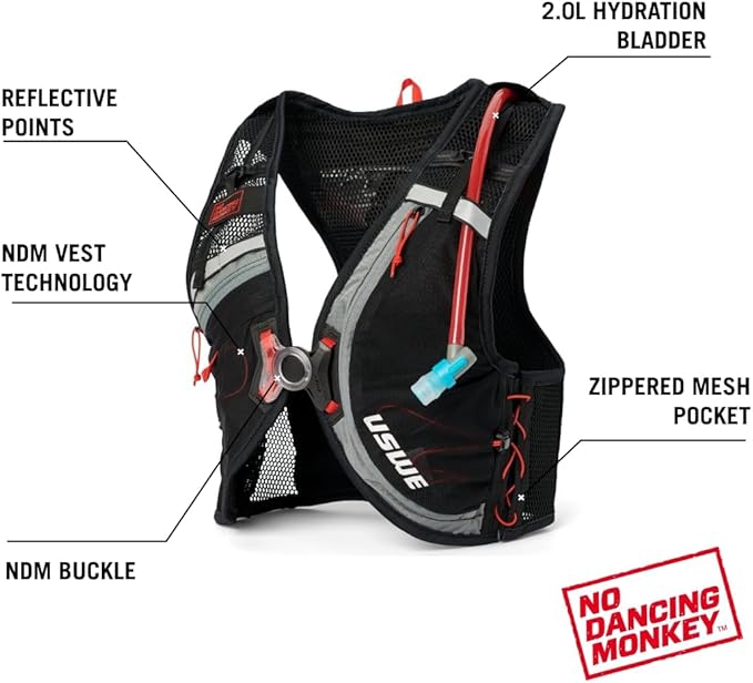 USWE Rush 8L Bike Hydration Vest, Adjustable Chest Straps Running Hydration Vest, 2.0L Hydration Bladder, Mountain Biking, Gravel & Cycling with Reflective Details, Men & Women