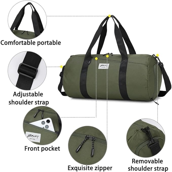 Gym Bags for Men with Side Pocket, 38L Sports Gym Duffle Bag with Adjustable Strap&Shoe Compartment, Large Waterproof Sport Duffel Bags for Travel, Sports, Fitness&Workout(Olive Green)