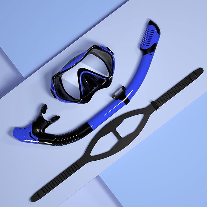 Snorkeling Gear for Adults, JRing Snorkel Mask Set with 180 Degree Tempered Glass Anti Fog Goggles Scuba Dry Top Snorkel for Swimming, Scuba Diving Mask for Men Women