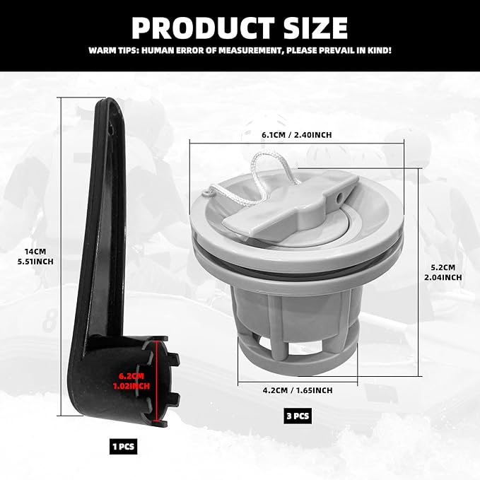 3Pcs Boat Air Valve, Double Seal Inflatable Boat Air Gas Valve Replacement for Inflatable Raft Dinghy Kayak Canoe with Filter Mesh and 8-Groove Spanner