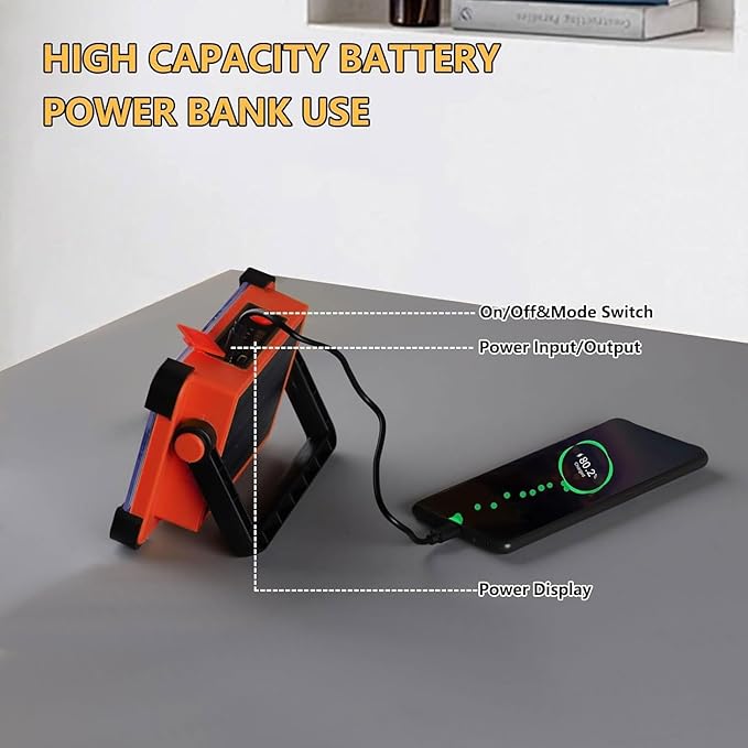 120W LED Solar Work Light, 144 LED 10000LM Portable Flood Light with Stand, Red 4 Modes Rechargeable, IP65 Waterproof Outdoor Working Light for Camping, Fishing, Car Repair & Mechanics (1)