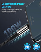 Baseus USB C Cable, 100W PD 5A QC 4.0 Fast Charging USB C to USB C Cable, Zinc Alloy Nylon Braided USB Type C Charger Cable for iPhone 17 16 Pro Plus Pro Max, MacBook, iPad Pro, Samsung S23/S22 (10ft)