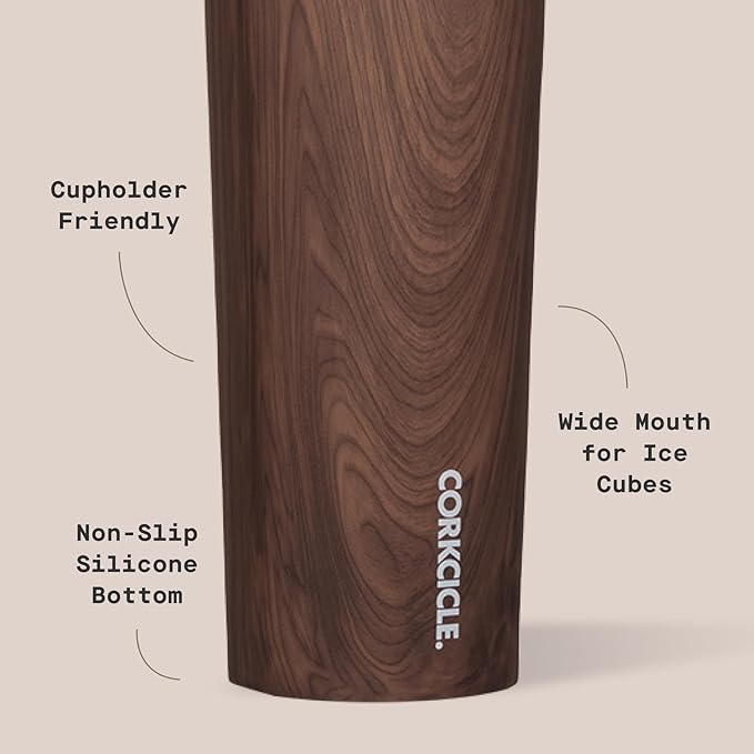 Corkcicle Sport Canteen - Keeps Drinks Cold 25 Hours - Stainless Steel Water Bottle - Triple-Insulated - Spill-Proof - Summer Drinkware Gift - Keeps Drinks Ice Cold - 20 oz - Walnut Wood